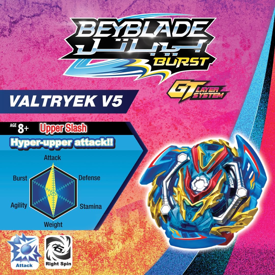 BEYBATTLE BURST Takara Tomy Sword Valtryek V5, S4 W1 Starter Beyblade with Launcher and Ripcord, Attack & Balance Spinning Top for Kids