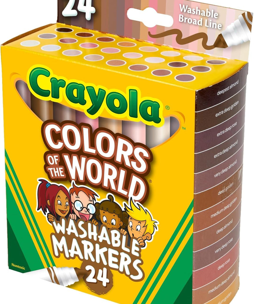 CRAYOLA Colours of the World Washable Markers - Assorted Colours (Pack of 24) | Colours That Represent Skin Tones from Around the World | Ideal for Kids Aged 3+