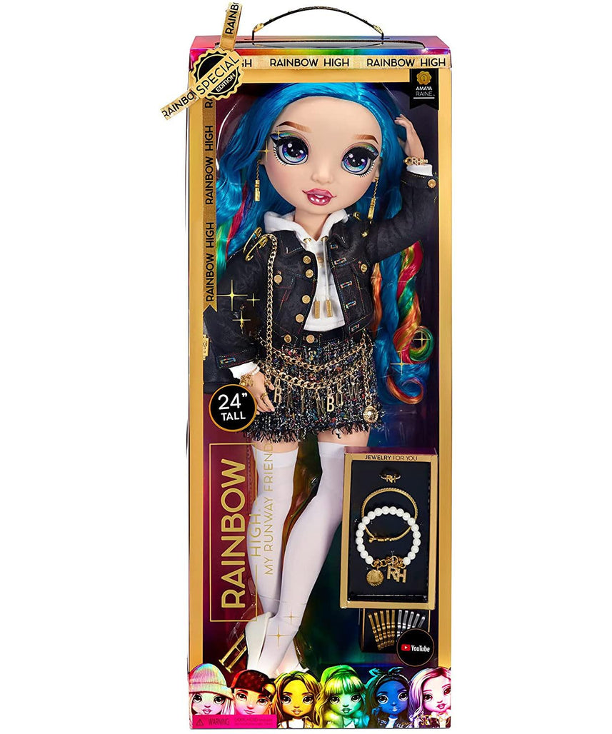 Rainbow High Amaya Raine 24-Inch Fashion Doll, Posable Arms & Legs, Removable Outfit, 14-Inch Brushable Rainbow Hair, 25+ Accessories & Styling Tools, Collectible Toy for Kids Ages 6+