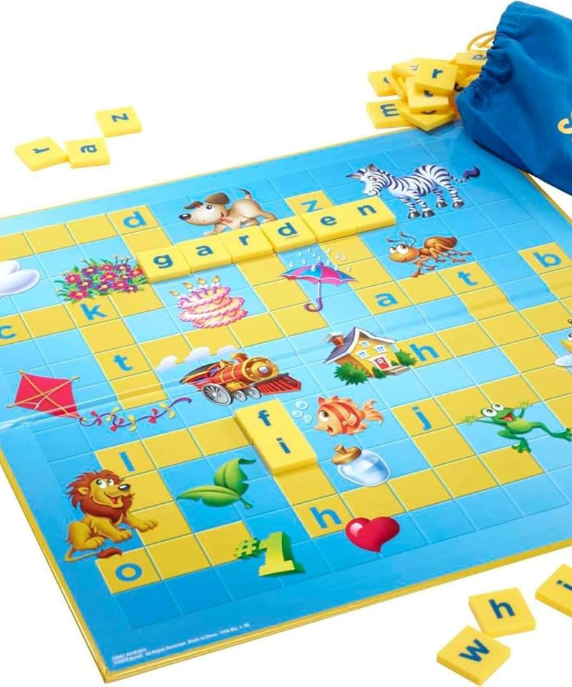 Scrabble Junior Kids Crossword Game With 2-Games-In-1, 2-Sided Game Board For 2 To 4 Players Ages 6 To 10 Years Old