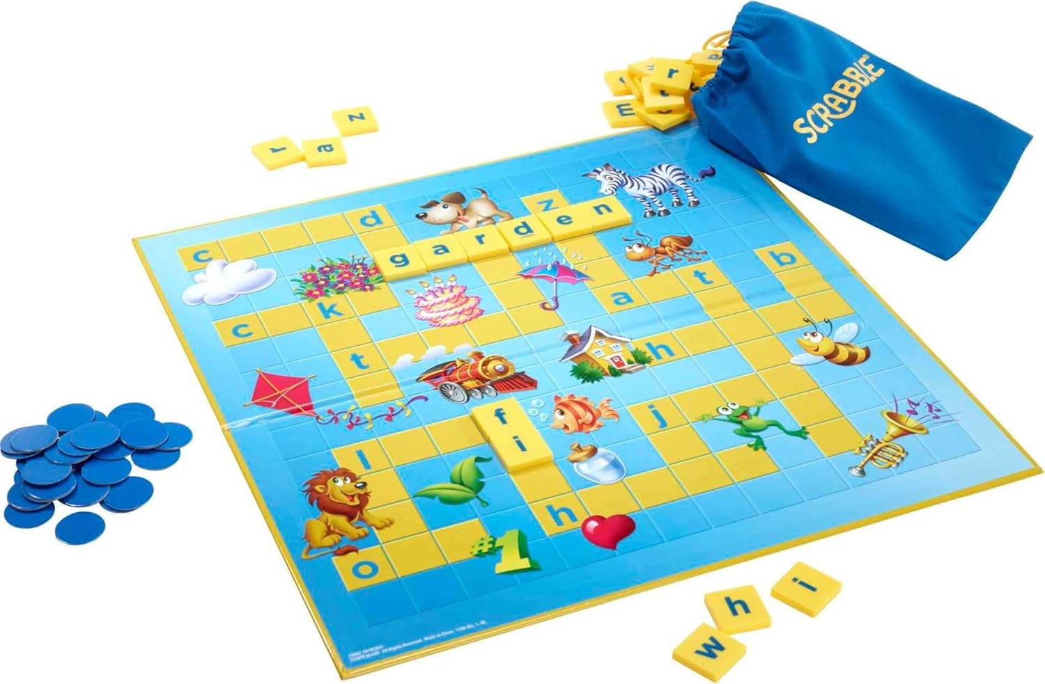 Scrabble Junior Kids Crossword Game With 2-Games-In-1, 2-Sided Game Board For 2 To 4 Players Ages 6 To 10 Years Old