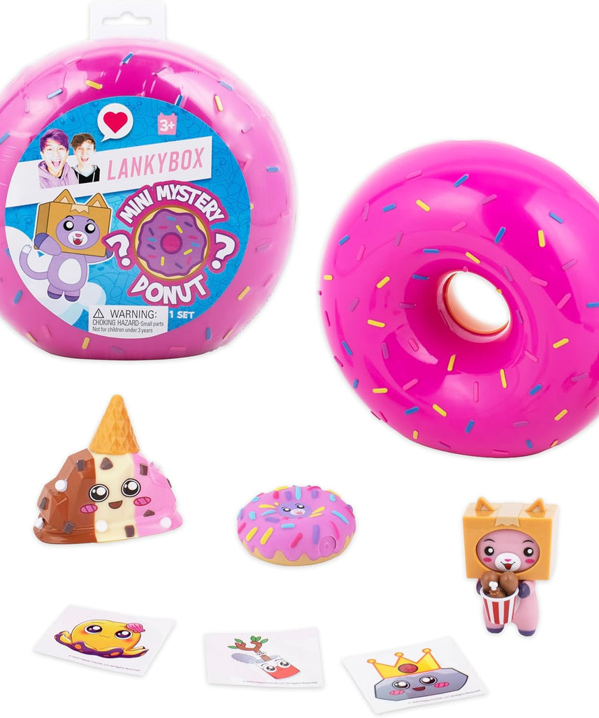 LankyBox Mini Mystery Donut Collectible Toy with 2 Mystery Figures, Mystery Squishy, Stickers, Official YouTube Channel Merch for Kids 3+