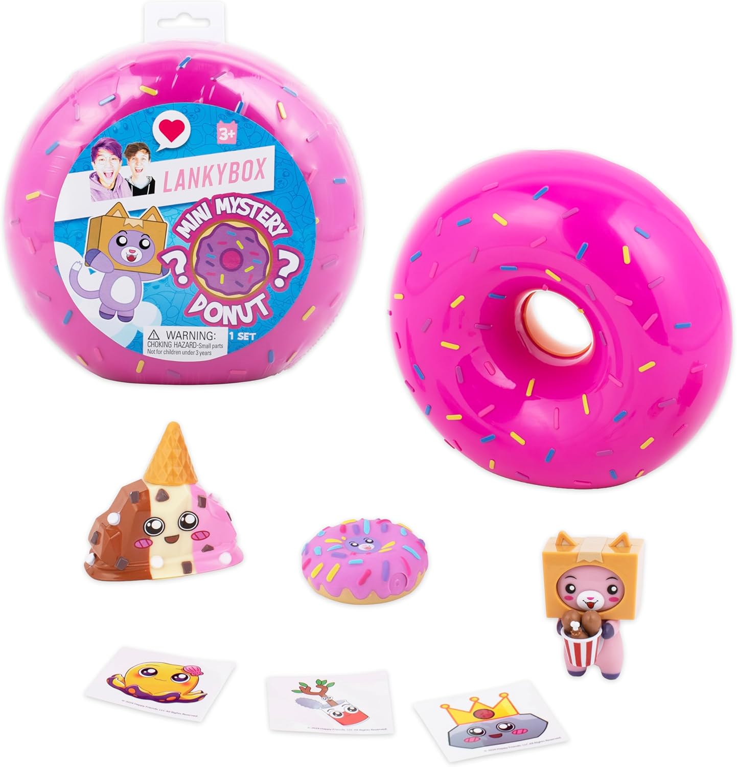 LankyBox Mini Mystery Donut Collectible Toy with 2 Mystery Figures, Mystery Squishy, Stickers, Official YouTube Channel Merch for Kids 3+