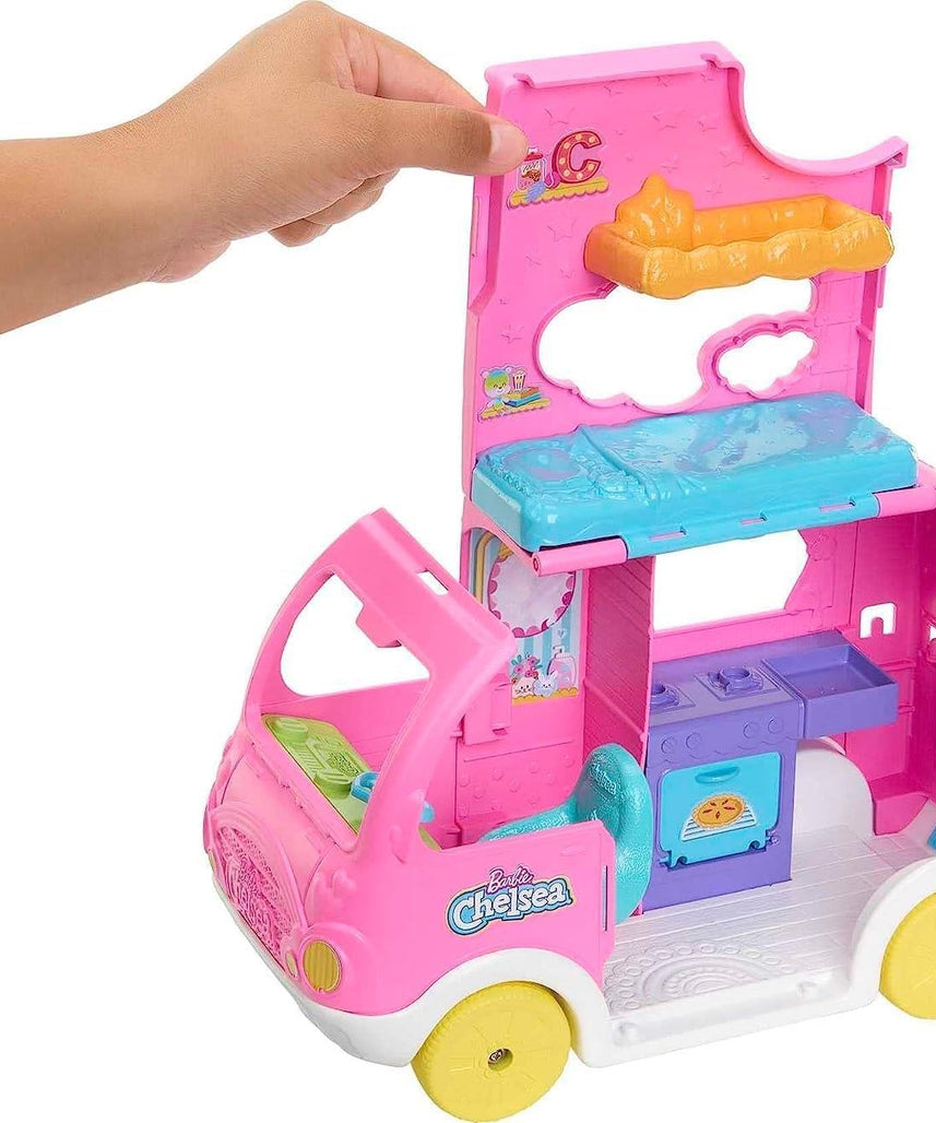 Barbie Chelsea 2-in-1 Camper Playset with Chelsea Doll, 2 Pets, Transforming Camper & 15+ Camping Accessories – Outdoor Adventure Toy for Kids 3+