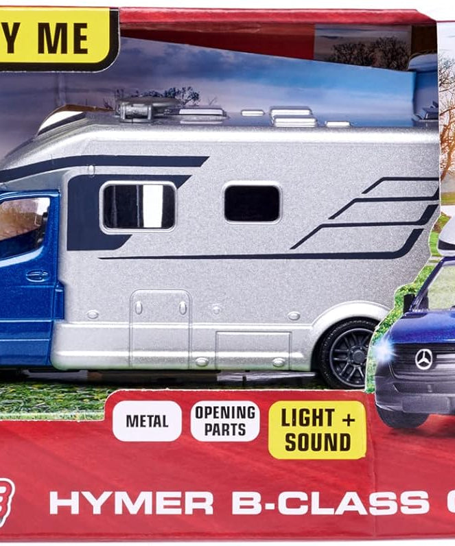 Majorette Grand Series – Hymer B-Class 780T Camper Die-Cast Vehicle with Lights, Sound Effects, Fold-Out Satellite Dish, Metal Cabin & Camper, One Size