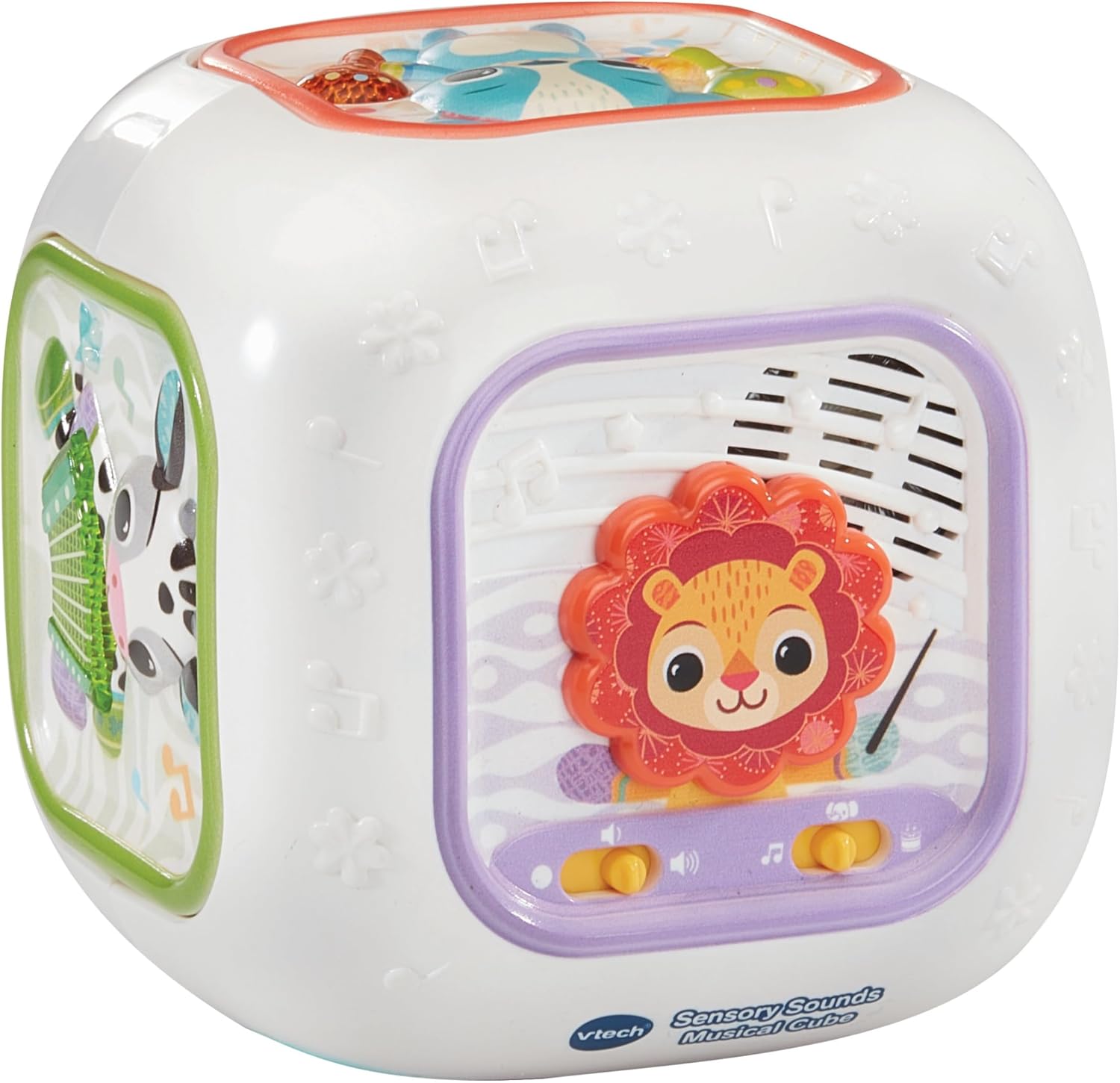 VTech Baby Sensory Sounds Musical Cube Interactive Learning Toy with Songs Textures Animals and Instruments Multicolor 3m+