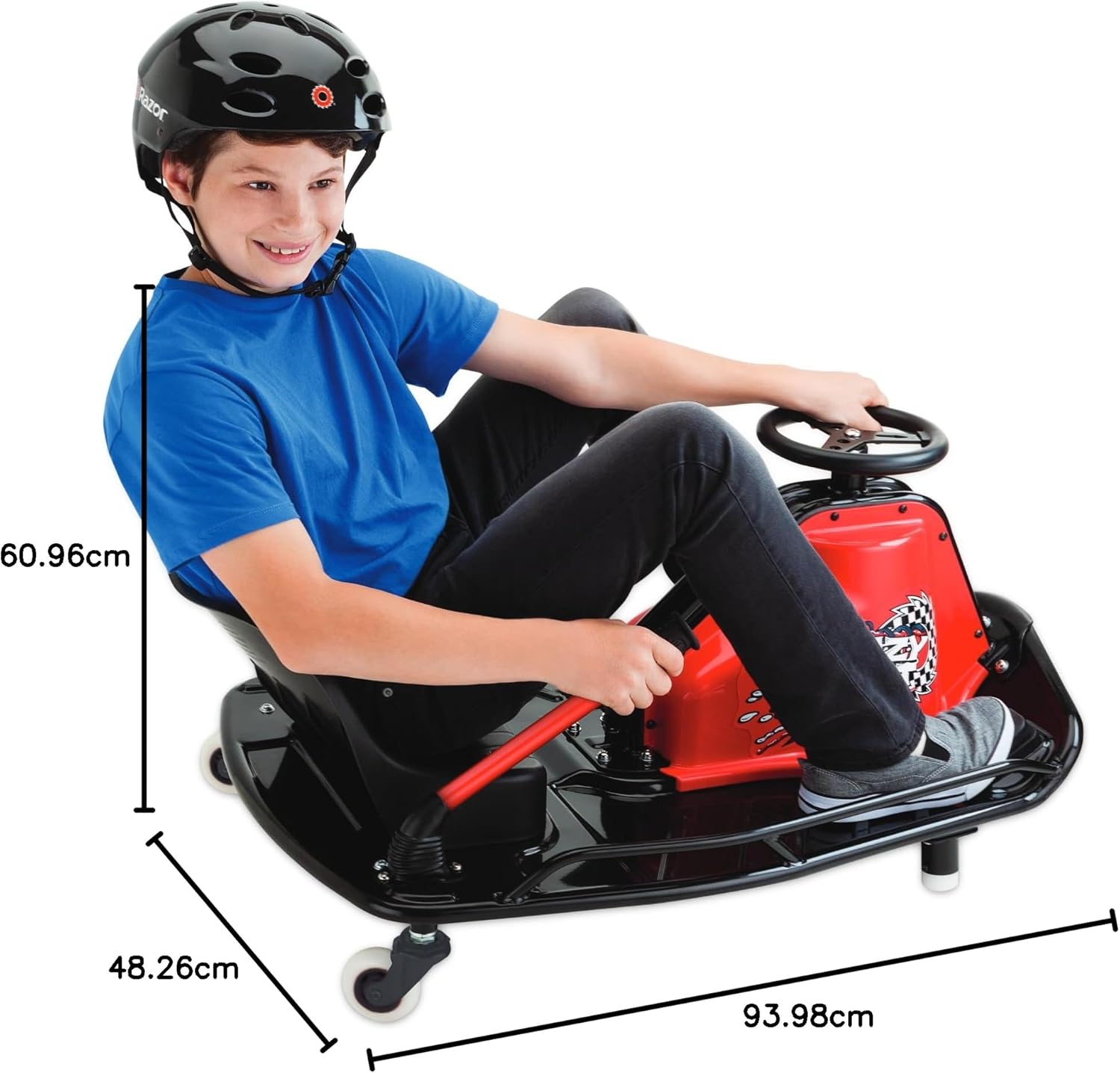 عربة ريزور كريزي كارت جونيور 2.0 - سيارة كارت كهربائية للانجراف للأطفال من سن 9 سنوات فما فوق، سرعات تصل إلى 19 كم/ساعة، مع مقود انجراف، مدة ركوب 40 دقيقة، آلة انجراف مثالية