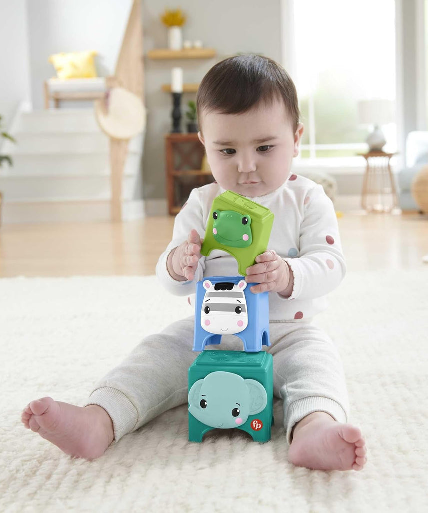 Fisher Price Hello Hands Play Kit HFJ93 Curated Infant Activity Toy Set 3 Toys Panda Penguin Animal Stackers Multi Colour for 6 Months and Up