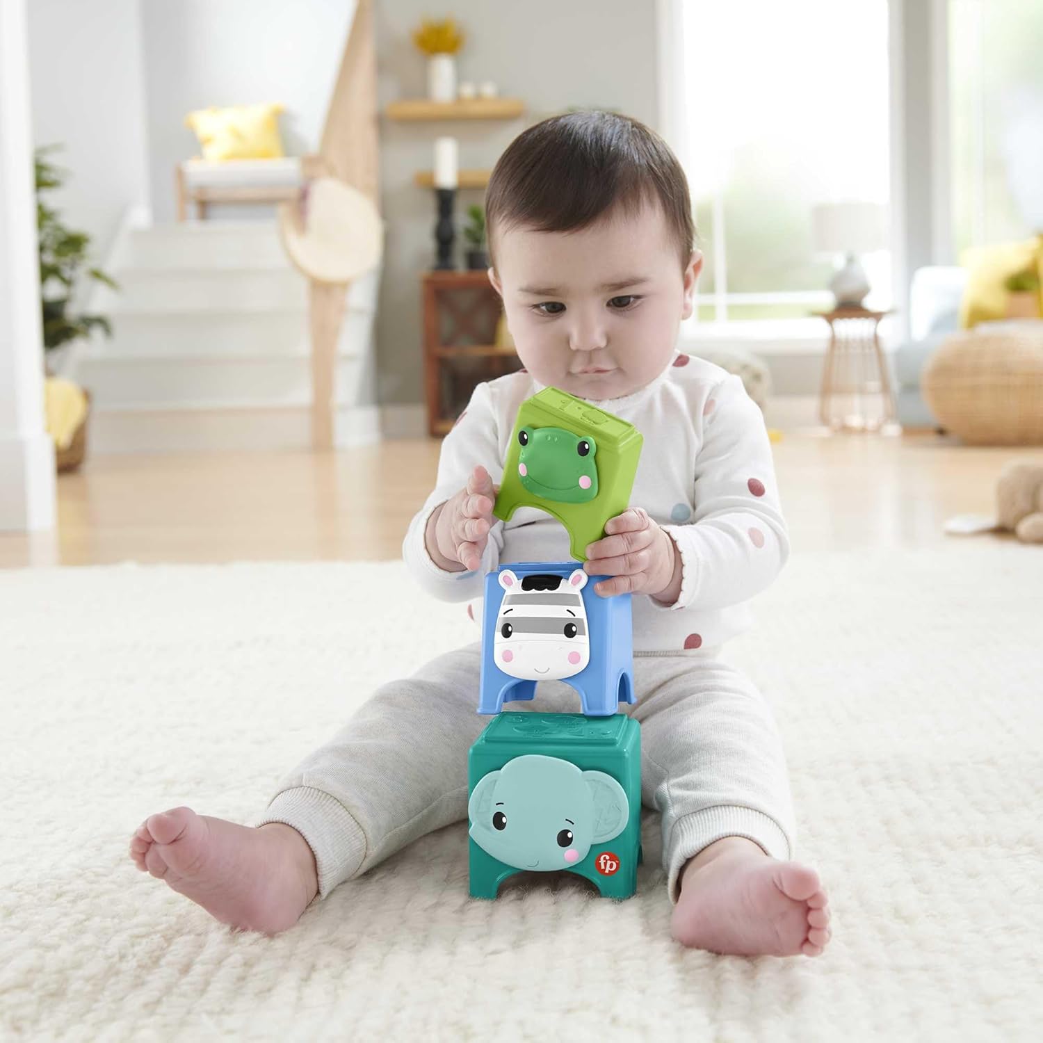 Fisher Price Hello Hands Play Kit HFJ93 Curated Infant Activity Toy Set 3 Toys Panda Penguin Animal Stackers Multi Colour for 6 Months and Up