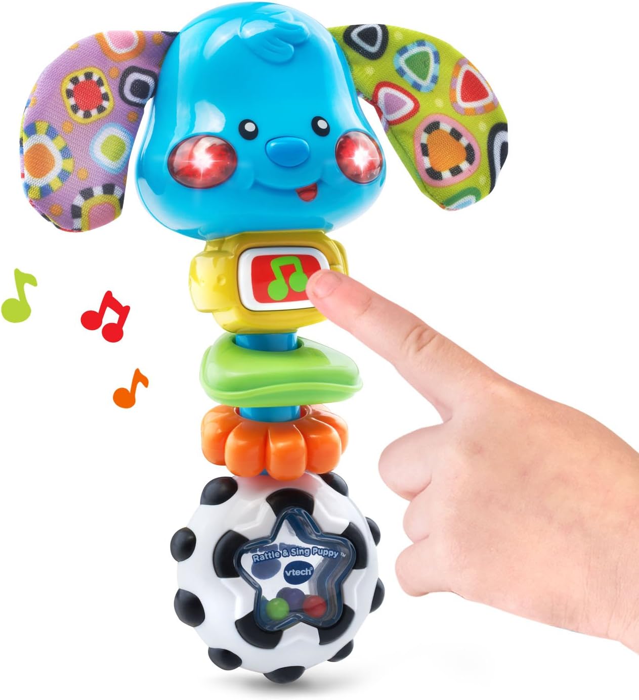 VTech Rattle and Sing Puppy Baby Musical Rattle with Lights Sounds and Textures Multicolour 3–36 Months
