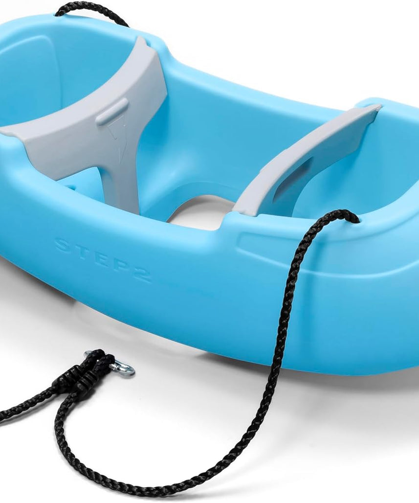 Step2 Rocket Double Swing for Boys and Girls Ages 1.5 Years and Up Blue Plastic Two Seat Outdoor Swing with Safety Straps and T Bar for Toddlers and Young Children