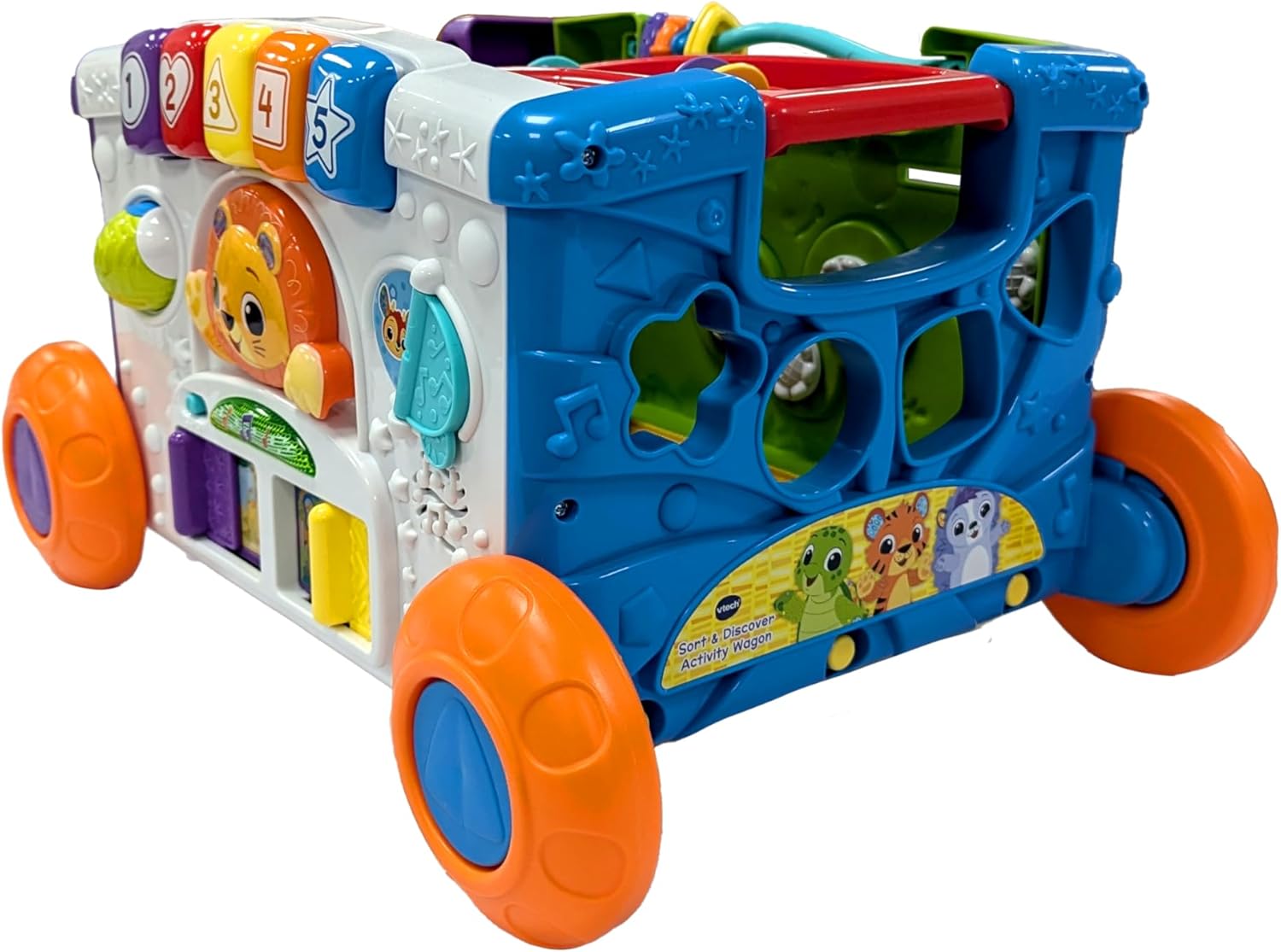 VTech Sort & Discover Activity Wagon Toddler Pull Along Learning Toy with Light-Up Panel Shape Sorter and Gears Multicolour 12m+