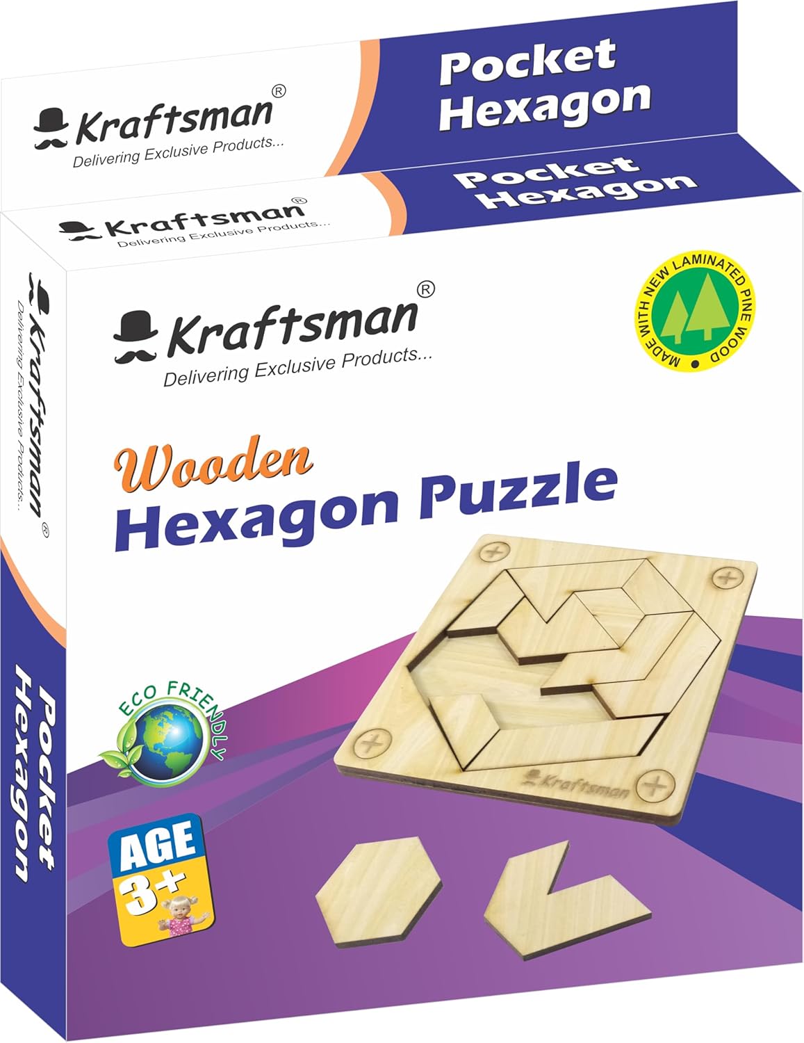 Pocket Puzzle Mini Hexagon 7-Piece Wooden Brain Teaser Portable Logic Game for Kids and Adults Ages 4+