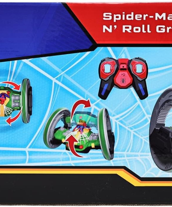 Marvel Spider-Man RC Stunt Car - Rock N' Roll Gravity Stormer - 360° Rotating Body & Wheels - 2.4 GHz High Speed Remote Control Toy for Kids & Toddlers - Ages 3+