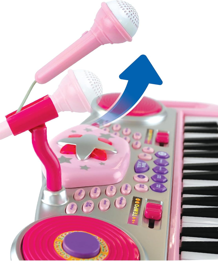 Winfun Keyboard Rock Star Set | 37-Key Kids Musical Toy with Light-Up Keys, Mic, DJ Pad & Stand | 8 Rhythms, 5 Drum Sounds & Tempo Control | Interactive Educational Music Toy for Kids 3+ Years