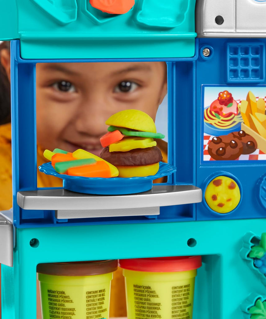 Play-Doh Kitchen Creations, Busy Chef's Restaurant Playset, 2-Sided Kitchen, Pretend Food Toys, Art & Craft, 5 Play-Doh Colors, Kids 3+