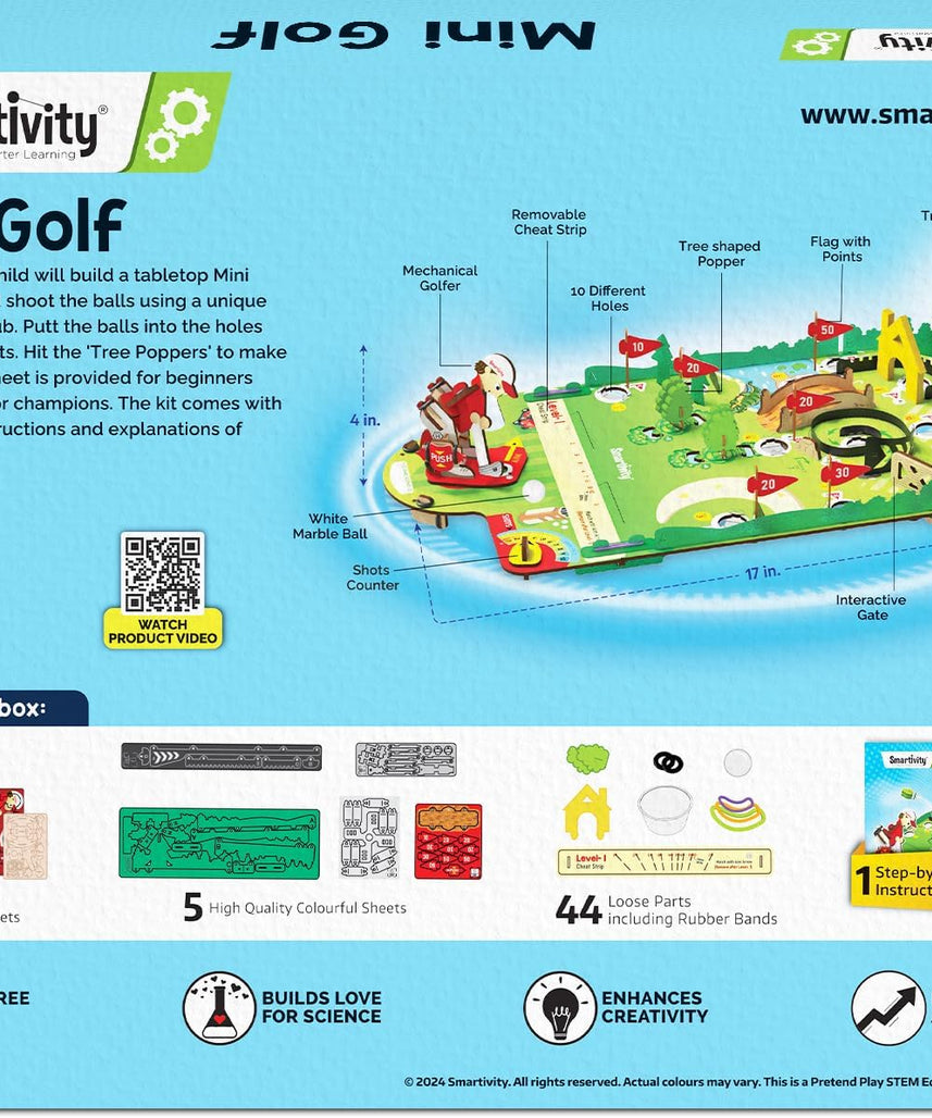 Smartivity DIY Mini Golf Tabletop Game Kit for Kids 6+ Years, STEM Wooden Construction Toy, Indoor Sports Game, Birthday Gift for Boys and Girls