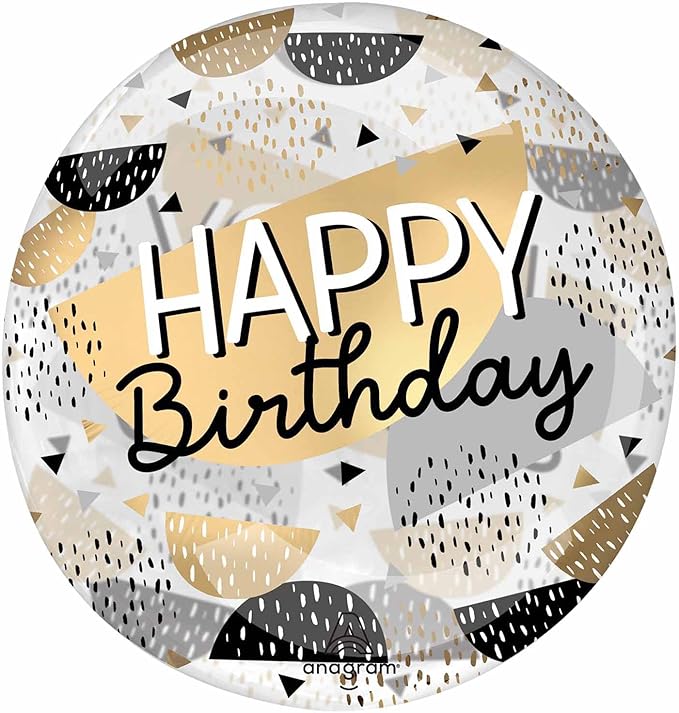 Amscan Anagram 4531611 - Happy Birthday Black & Gold Clearz Balloon - 18"
