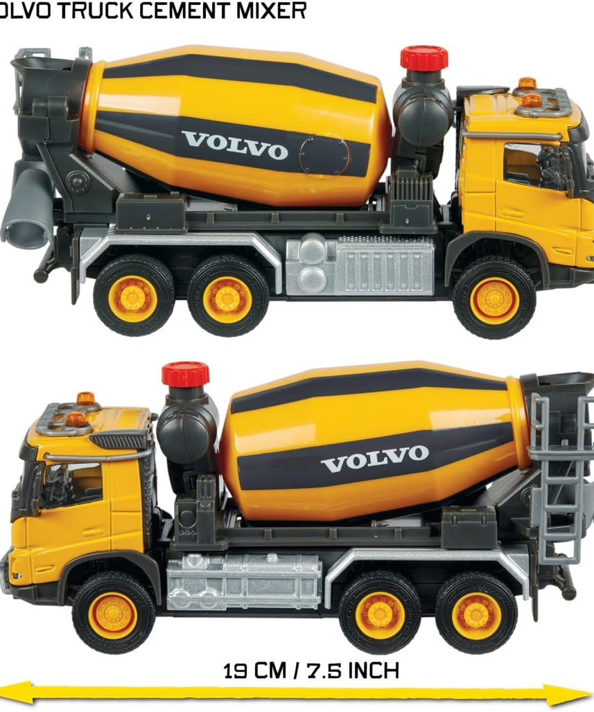 Majorette Grand Series – Volvo FMX Concrete Mixer Die-Cast Construction Vehicle with Lights, Sound Effects, Rotating Drum, Fold-Out Shoot, and Metal Cabin, One Size