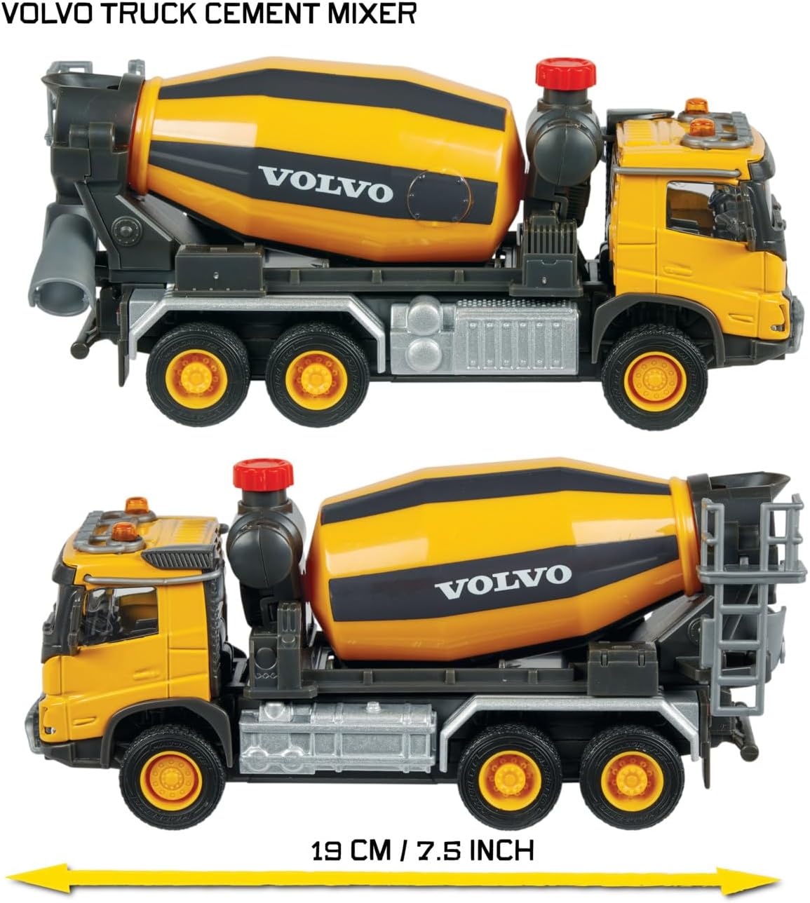 Majorette Grand Series – Volvo FMX Concrete Mixer Die-Cast Construction Vehicle with Lights, Sound Effects, Rotating Drum, Fold-Out Shoot, and Metal Cabin, One Size