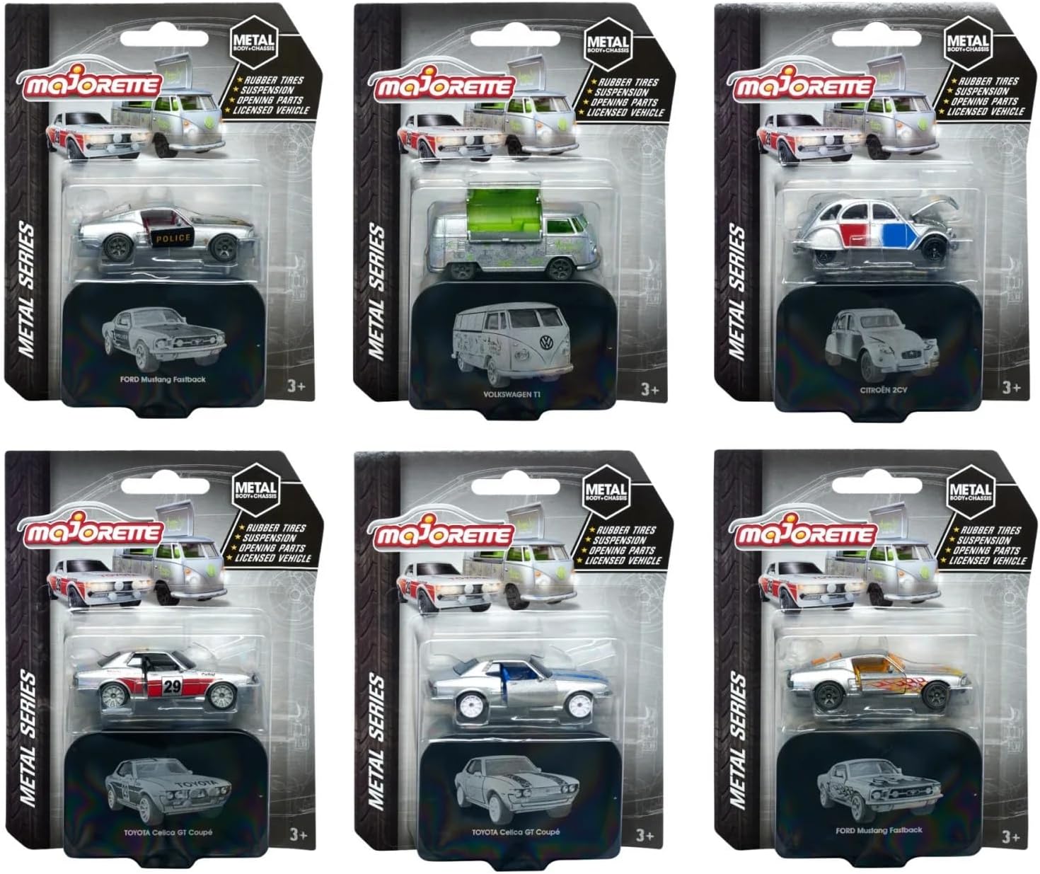 Majorette 1:64 Scale Die-Cast Metal Cars – 7.5 cm, 6 Random Licensed Models, Collector’s Set for Kids & Collectors Aged 3+