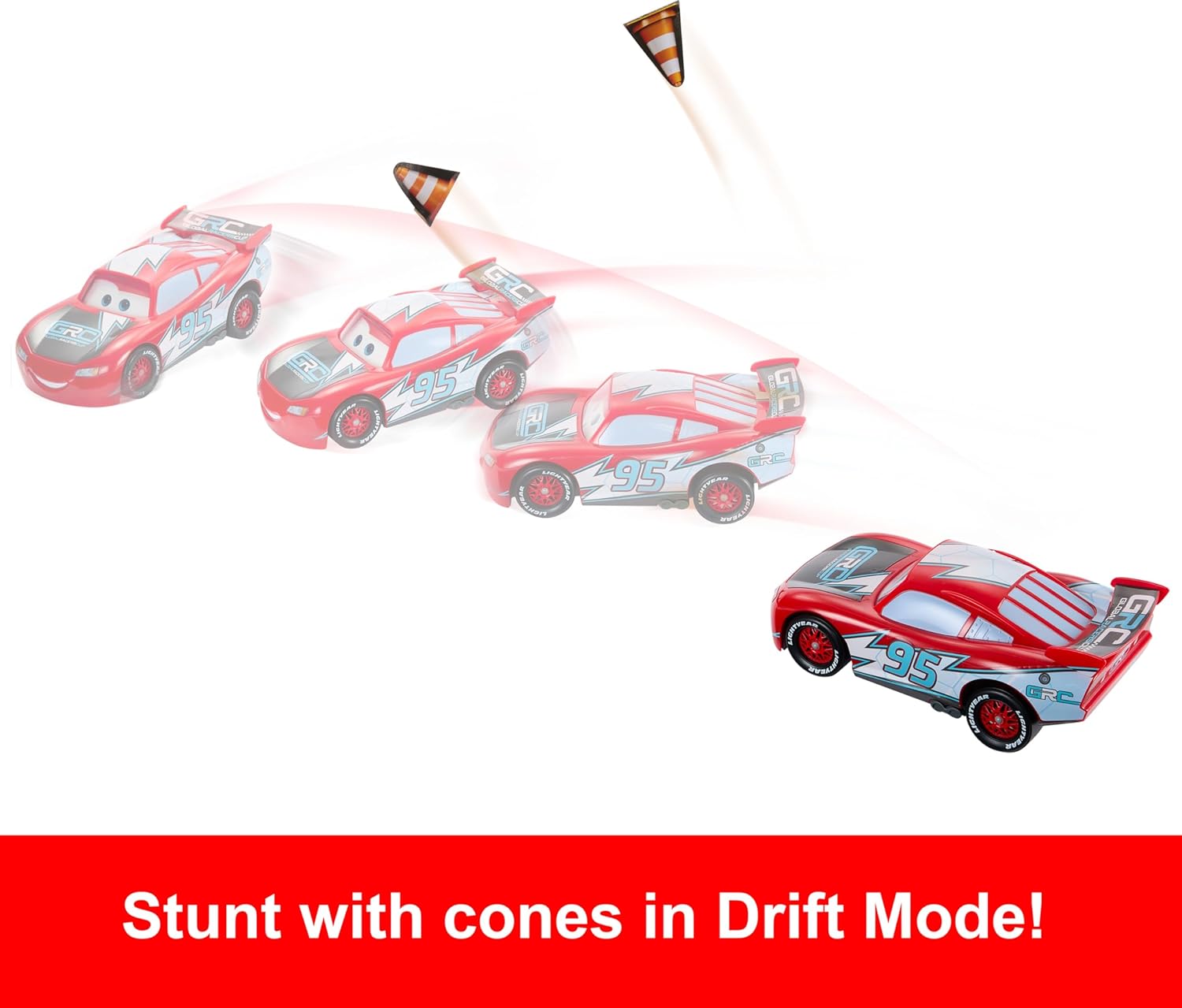 Mattel Disney Pixar Cars Lightning McQueen – Global Racers Cup Drift & Race Car with 4 Cones, Ages 3+