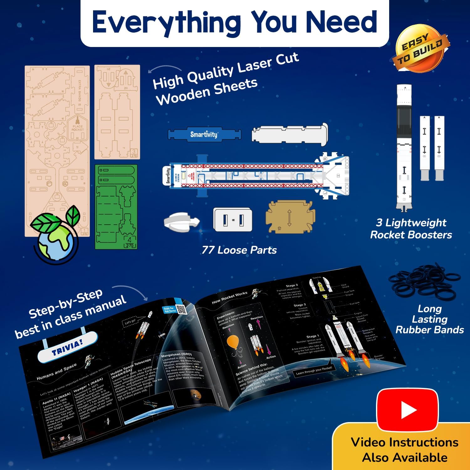 Smartivity Rocket Launcher DIY STEM Science Toy for Kids 6+ Years, Build Your Own Rocket and Launcher Kit, Educational Birthday Gift for Boys and Girls, Multicolor