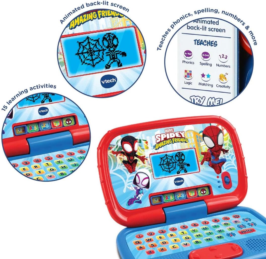 VTech Spidey & His Amazing Friends Learning Laptop – Multicolor Educational Toy for Letters, Words, Numbers & Logic Games, Ages 3+
