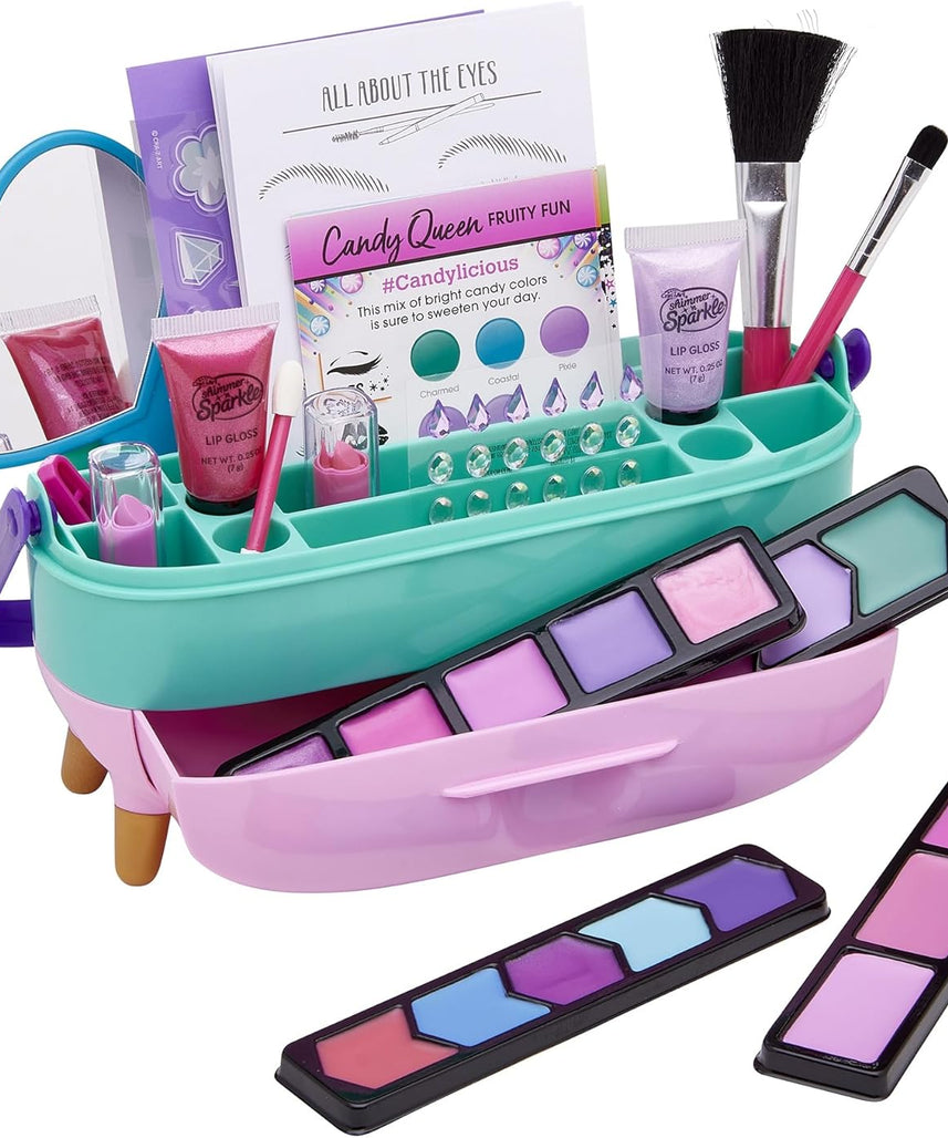 Shimmer N Sparkle All-In-One Beauty Caddy Complete Kit for Kids, Makeup & Styling Set with Colors, Tools, Gems & Practice Pages, Portable Beauty Case for Creative Play – Ages 8+
