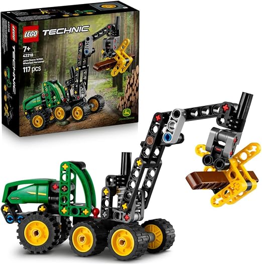 LEGO Technic John Deere 1470H Wheeled Harvester - Construction Vehicle Toy - STEM Model Kit w/a Rotating Boom & Working Claw - Gift for 7+ Year Old Boys - 42218