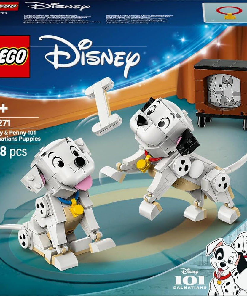 LEGO ǀ Disney Lucky & Penny 101 Dalmatians Puppies Toy - Play & Display Animal Figures with Movable Heads, Legs & Tails - incl. a Bone and TV - Ramadan Gift for 6+ Year Old Girls 43271