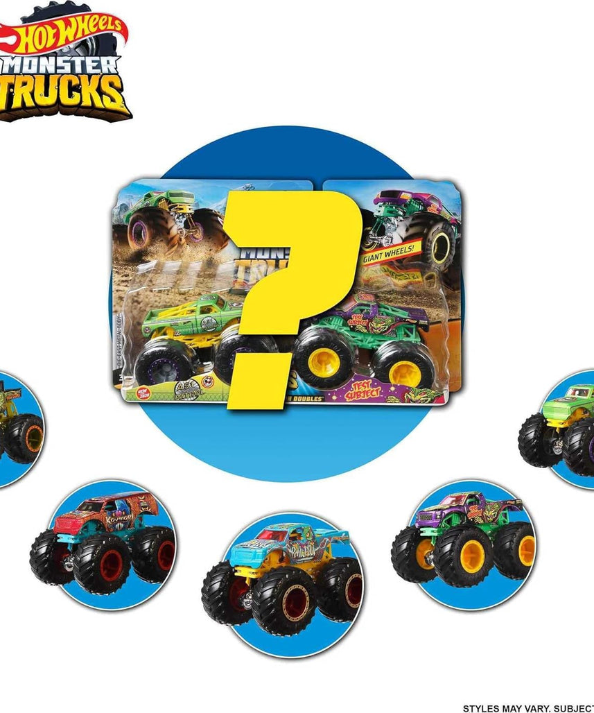 Hot Wheels Monster Trucks Demolition Doubles 1:64 Scale 2-Pack Assortment, Rival Trucks for Head-to-Head Play, Collectible Toy Vehicles, 3+