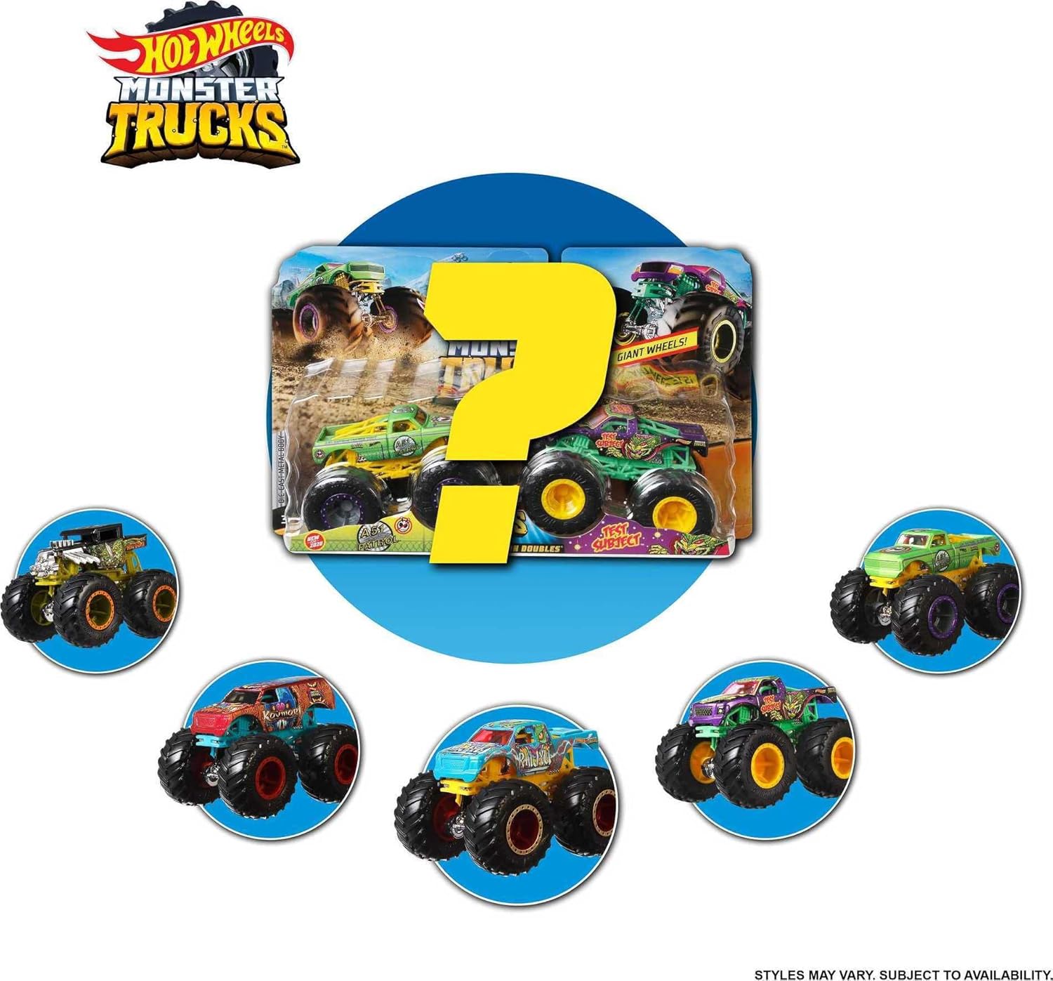 Hot Wheels Monster Trucks Demolition Doubles 1:64 Scale 2-Pack Assortment, Rival Trucks for Head-to-Head Play, Collectible Toy Vehicles, 3+