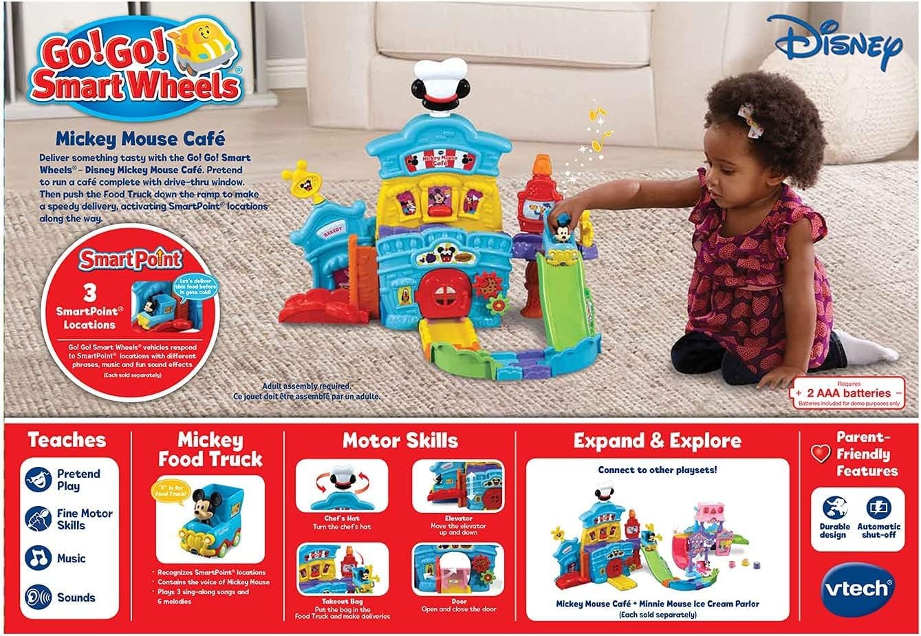 VTech, Go! Go! Smart Wheels, Disney Mickey Mouse Café, Food Truck Playset, Interactive Lights, Sounds, Songs, Phrases, Motor Skill Development, for Toddlers Ages 1-6