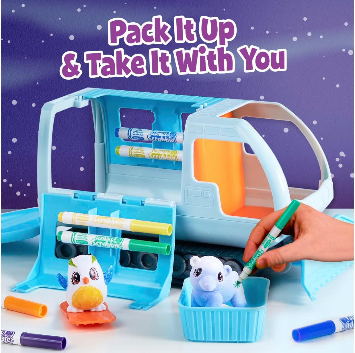 CRAYOLA Scribble Scrubbie Pets Arctic Snow Explorer, Color & Wash Creative Toy, Gift for Kids, Blue,white Age 3, 4, 5, 6 747479