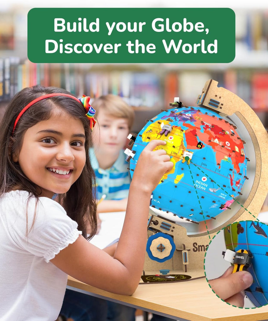 Smartivity Interactive Globe Model for Kids 8-14 Years Old | Build Your Own Globe with 1000+ Facts About Animals, Monuments, Places I Birthday Gift for Boys & Girls I Educational Toy for Kids