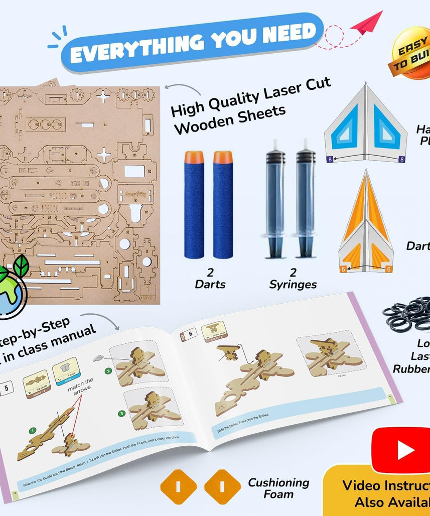 Smartivity Hydraulic Plane Launcher DIY STEM Toy for Kids 6+ Years, Aerodynamics and Hydraulic Science Kit, Educational Construction Game, Multicolor