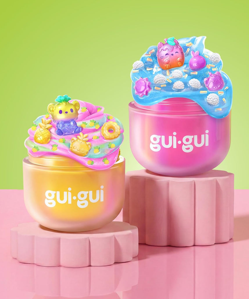 GUI GUI Fruity Glow Deluxe Twin Pack Slime Kit, 2 Scented Slimes Jelli & Clear with Gua Sha and Scoop Tools, 5-Step Beauty Ritual Sensory Toy for Kids, Ages 6+