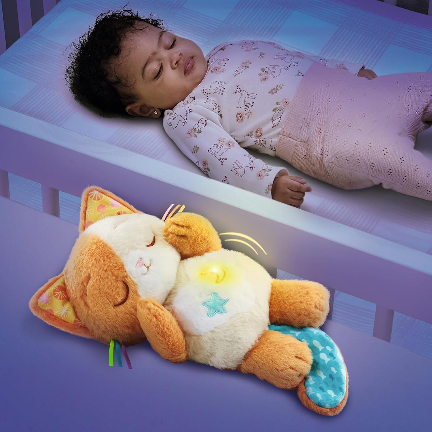 VTech Baby Calming Purrs Kitten Soft Plush Soothing Toy with Breathing Motion, Lights, Melodies, White Noise & Nature Sounds, Interactive Comfort Toy for Babies 0+ Months