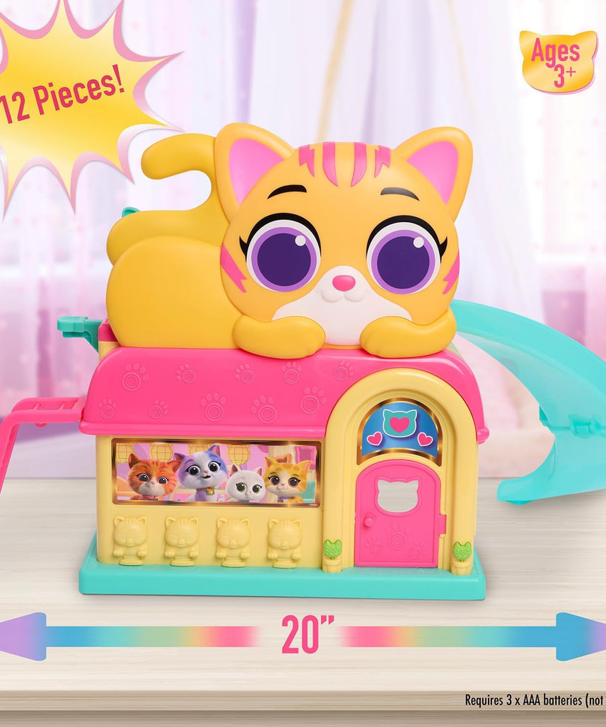 Just Play Disney Junior SuperKitties Purr N Play Playset, Lights and Sounds, 51 cm Playset, 10 Pieces, Kids 3+