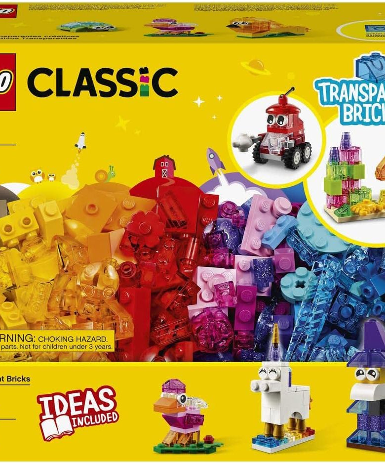LEGO Classic Creative Transparent Bricks Building Set with Animal Figures including Lion and Turtle Toys, Gifts for 4 Plus Year Old Kids, Girls & Boys 11013