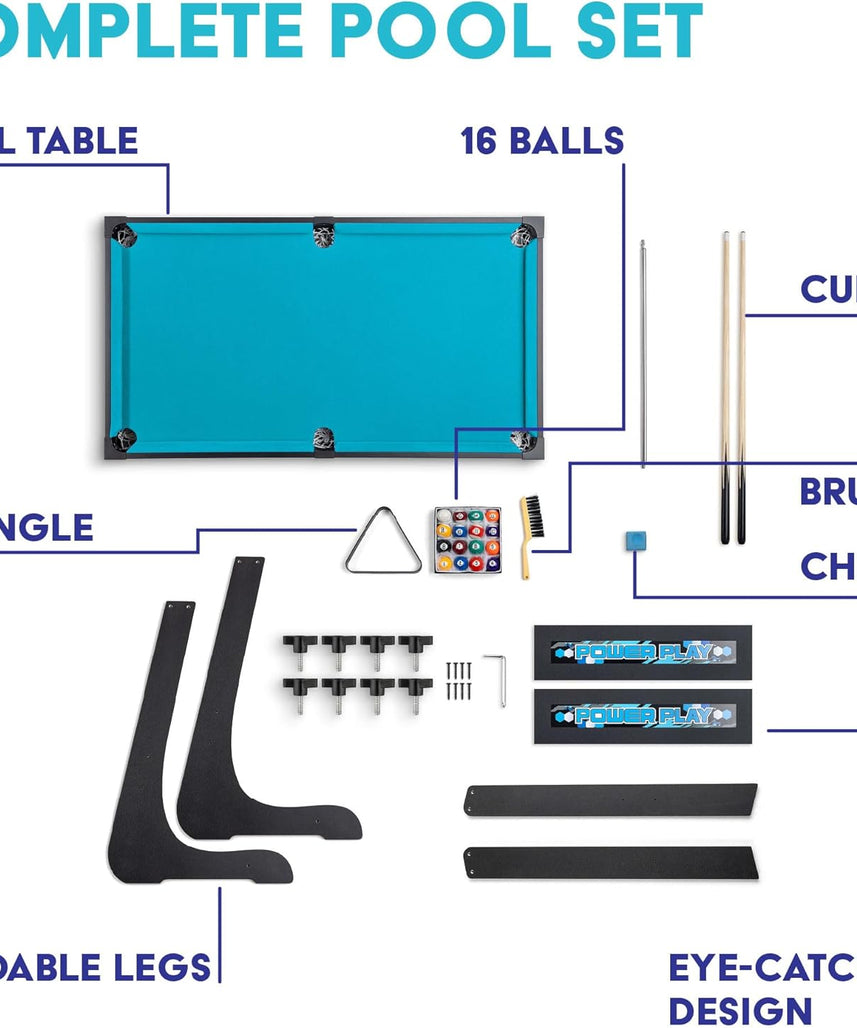 Powerplay 3ft Folding Pool Table Game, Mini Pool Table for Kids and Adults, Compact Wooden Snooker Table, Portable Design with Easy Storage, Indoor Game Table for Boys and Girls 5 Years+