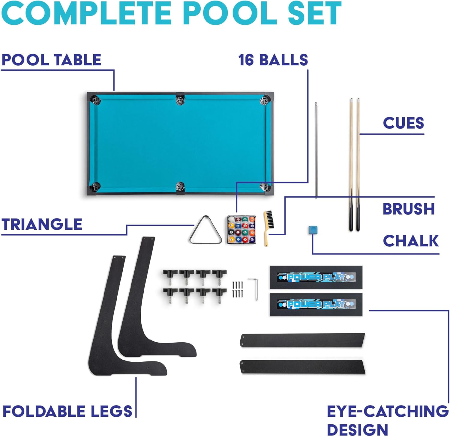 Powerplay 3ft Folding Pool Table Game, Mini Pool Table for Kids and Adults, Compact Wooden Snooker Table, Portable Design with Easy Storage, Indoor Game Table for Boys and Girls 5 Years+
