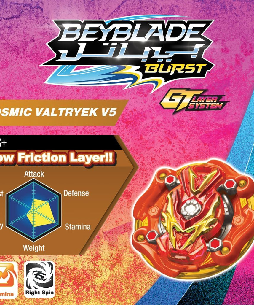 BeyBattle Burst Takara Tomy Cosmic Valtryek V5, S4 Starter Beyblade with Launcher and Ripcord, Stamina Spinning Top for Kids