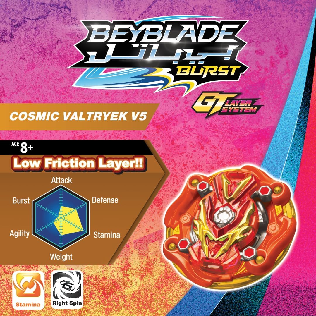 BeyBattle Burst Takara Tomy Cosmic Valtryek V5, S4 Starter Beyblade with Launcher and Ripcord, Stamina Spinning Top for Kids