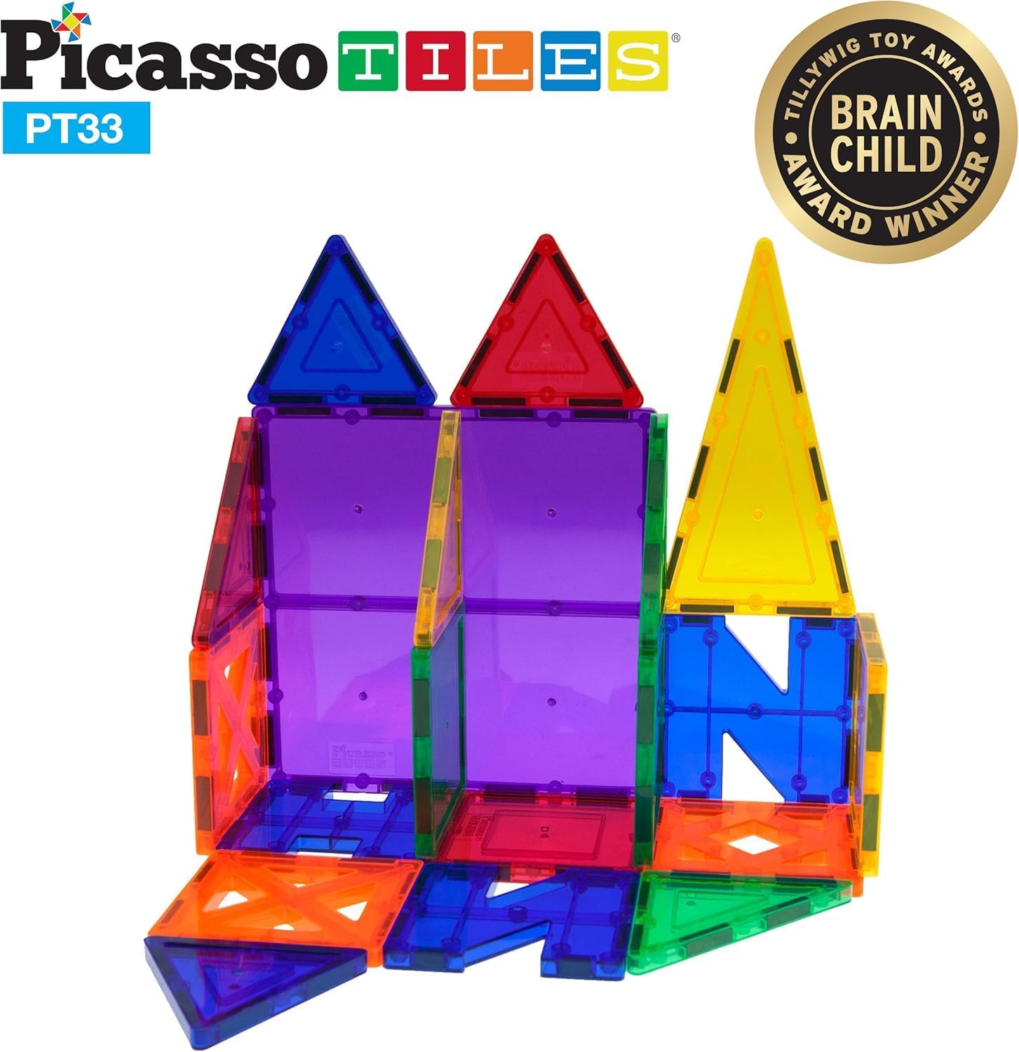 PicassoTiles 33 Piece Building Blocks 33pcs Educational Kit 3D Building Construction Toy Set Clear Magnetic Stacking Block STEM Playboard Magnet Felt Tiles Novelty Game, Creativity Beyond Imagination