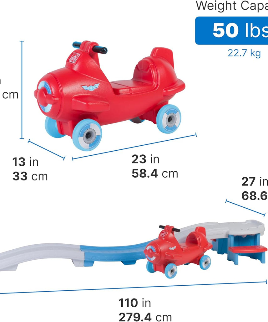 Step2 Sky Rider Up & Down Roller Coaster Ride-On Toy with Airplane Coaster Car, Indoor & Outdoor Playset for Toddlers, Durable Plastic Track, Red, 2+ Years