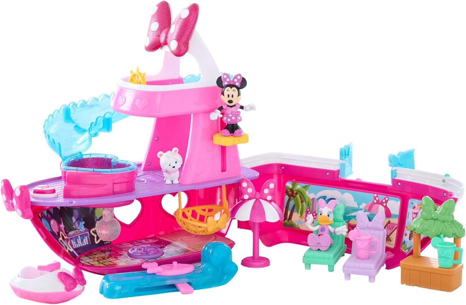 Just Play Minnie Mouse Bowdazzling Yacht Playset with Light and Sound Effects, 14 Pieces, Children's Toy from 3 Years