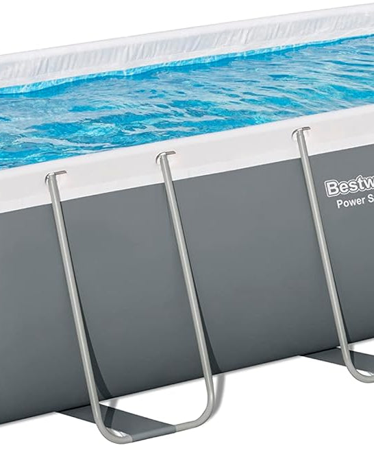 Bestway Rectangular Pool Set 13'3" x 6'7" x 39.5" (4.04m x 2.01m x 1m) – Heavy-Duty Family Swimming Pool, Grey, Ages 18+
