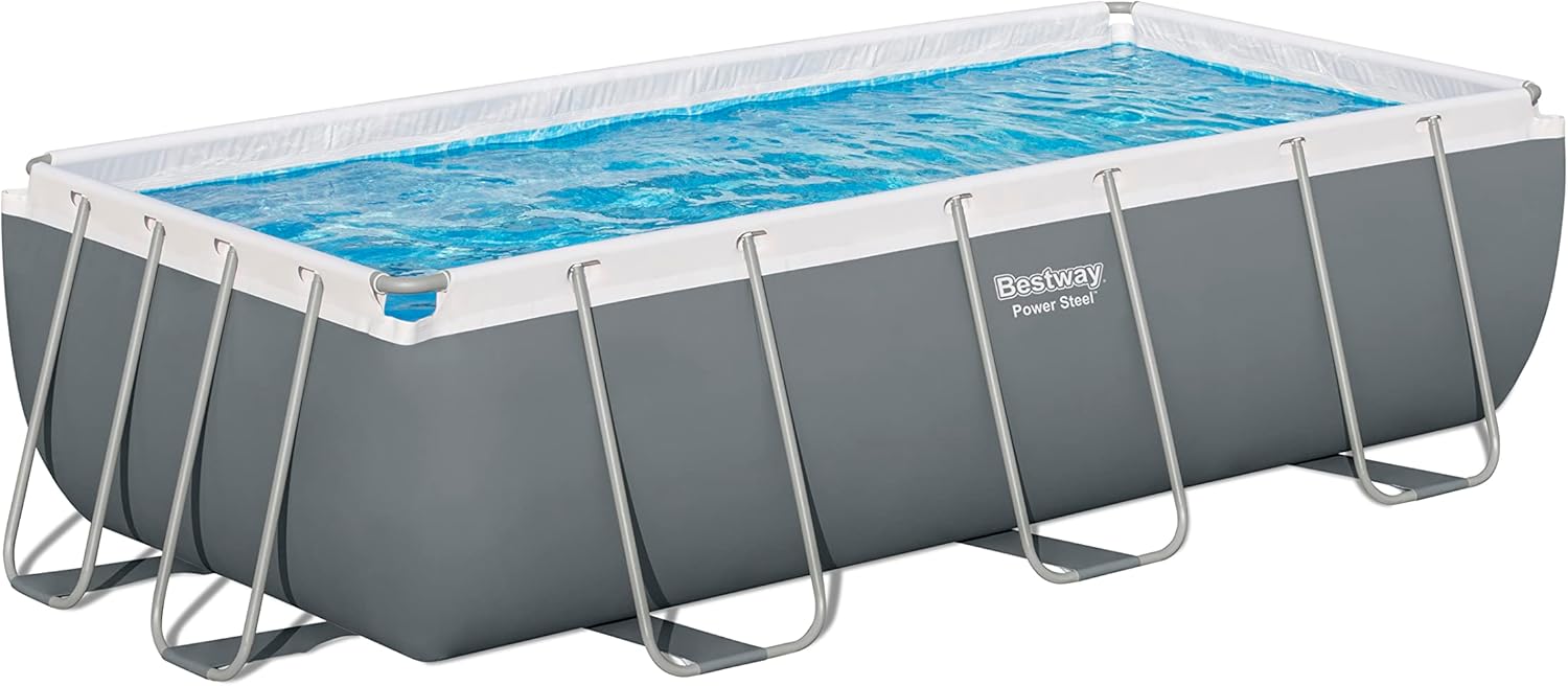 Bestway Rectangular Pool Set 13'3" x 6'7" x 39.5" (4.04m x 2.01m x 1m) – Heavy-Duty Family Swimming Pool, Grey, Ages 18+